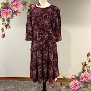Boat neck big floral print 3/4 sleeve plus size dress
